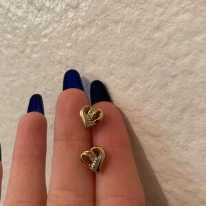 Real 10K Gold Diamond Heart Earrings